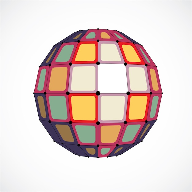 3d vector digital wireframe spherical object made using facets. geometric polygonal colorful structure created with lines mesh and squares. low poly shape, lattice form for use in web design.