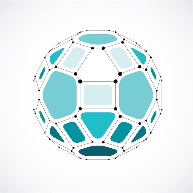3d vector digital wireframe spherical object made using facets. Geometric polygonal green ball created with lines mesh and pentagons. Low poly shape, lattice form for use in web design.