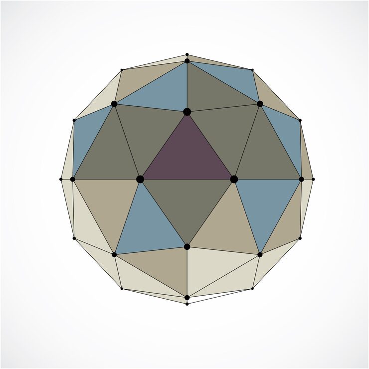 Vector 3d vector digital wireframe spherical object made using triangular facets. geometric polygonal structure created with lines mesh. low poly shape, colorful lattice form for use in web design.