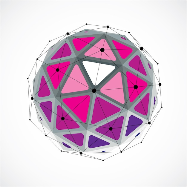 3d vector digital wireframe spherical object made using triangular facets. geometric polygonal structure created with lines mesh. low poly shape, purple lattice form for use in web design.