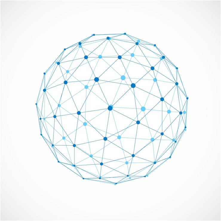 Vector 3d vector digital wireframe spherical object made using triangular facets. geometric polygonal structure created with transparent lines mesh. low poly shape, lattice form for use in web design.