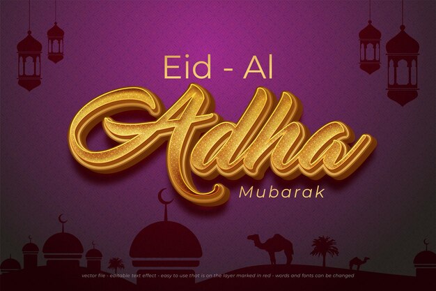 3d vector eid al adha mubarak text effect 01