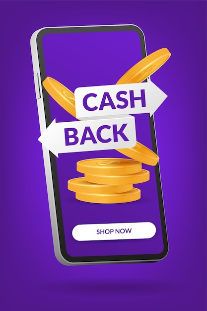 3D vector featuring a cashback concept on a mobile app interface Perfect for advertising banners