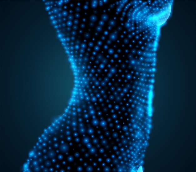 3d vector female body of dots on a blue background