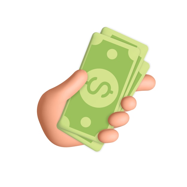 Vector 3d vector female hand holds and gives bunch of dollar currency bill web icon banner design