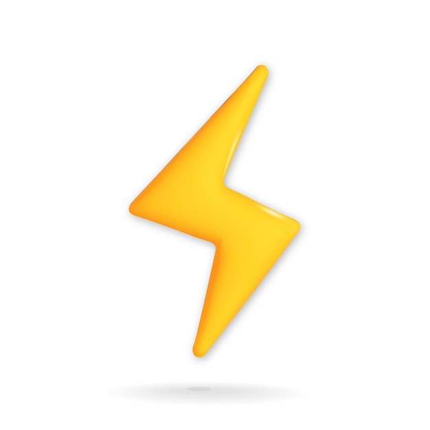 Трехмерный векторный дизайн значка желтой молнии. Реалистичный символ силы грома и энергии