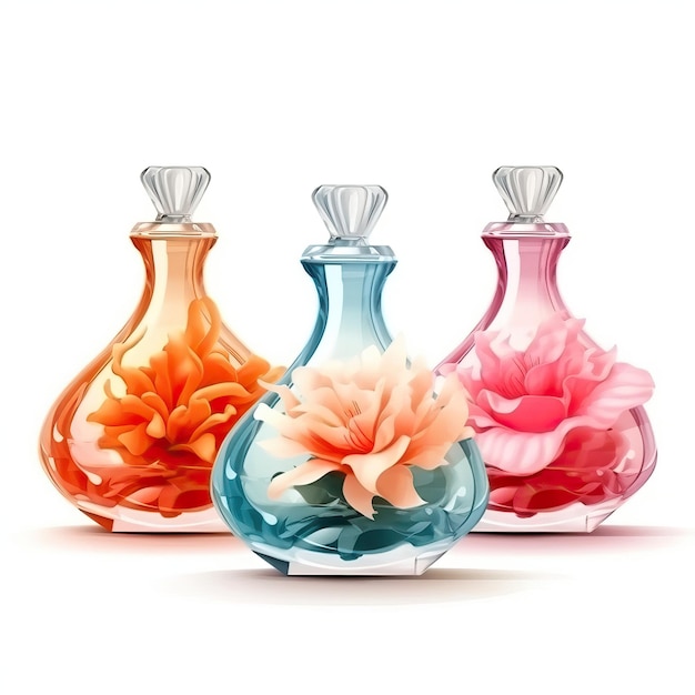 Vector 3d vector floral perfumes on white background