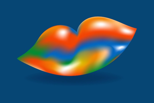 3D vector form of lips in rainbow heat map colors gradient on blue background