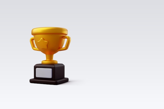 Vector 3d vector golden trophy cup with star premium quality guarantee label victory game champion