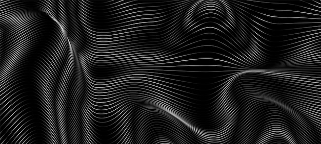 3d vector golflijnen patroon vloeiende curve stroomt dynamisch wit licht geïsoleerd op zwarte achtergrond
