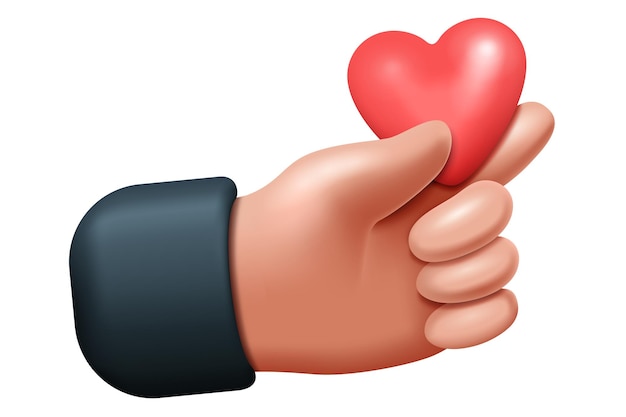 3d vector hand holding a red heart sign of love Concept like emotional expression of respect and approval in the form of icon endearment illustration of feeling and gesture of affection