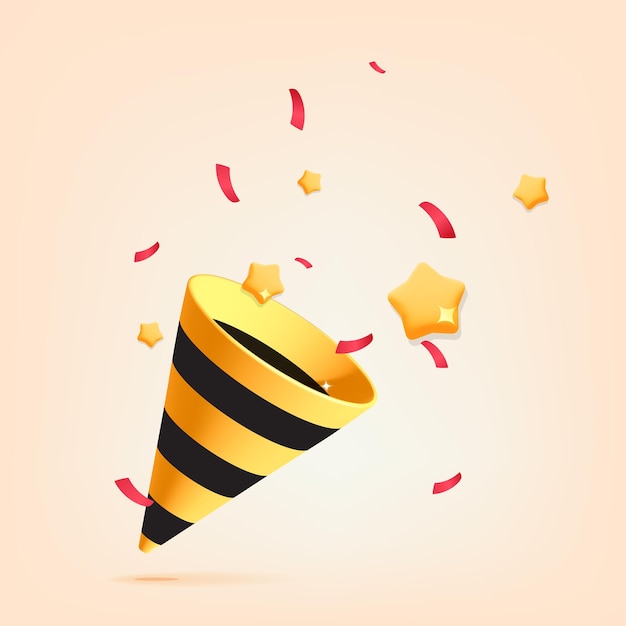 3D-vector happy birthday party popper cracker rode confetti ster barsten explosie Verrassing symbool