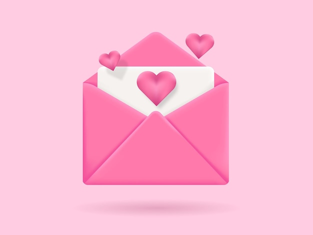 3d vector icon open envelope letter mail letter with red heart Realistic Elements for romantic design