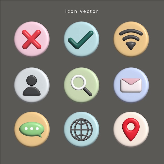 3d vector icon set application buttons icon web isolated background
