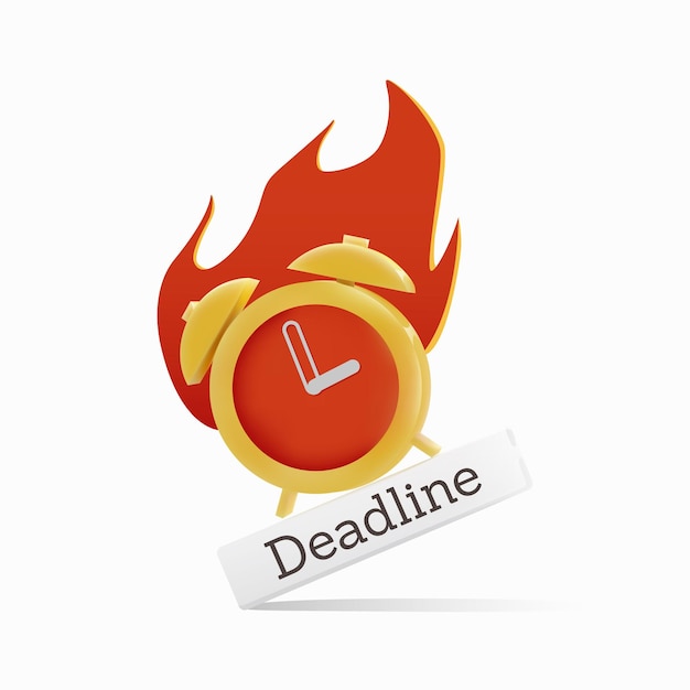 3d vector illustration of clock on fire deadline concept