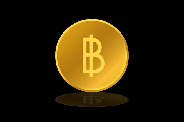ゴールドタイバーツコインタイ通貨記号THBの3Dベクトル図