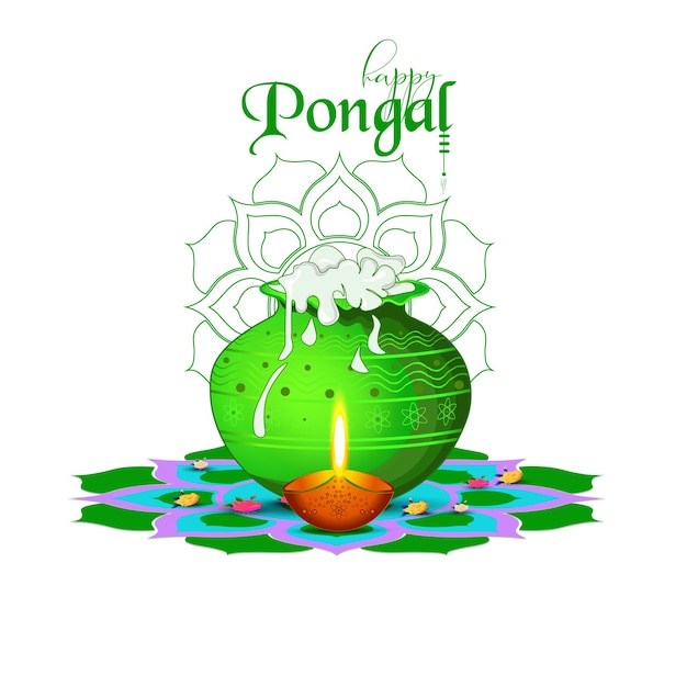 3D vector illustration of Happy Pongal Holiday of Tamil Nadu South India.