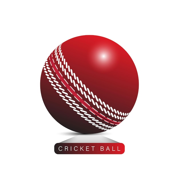 3D vector illustration of red cricket ball in realistic style on a white background.