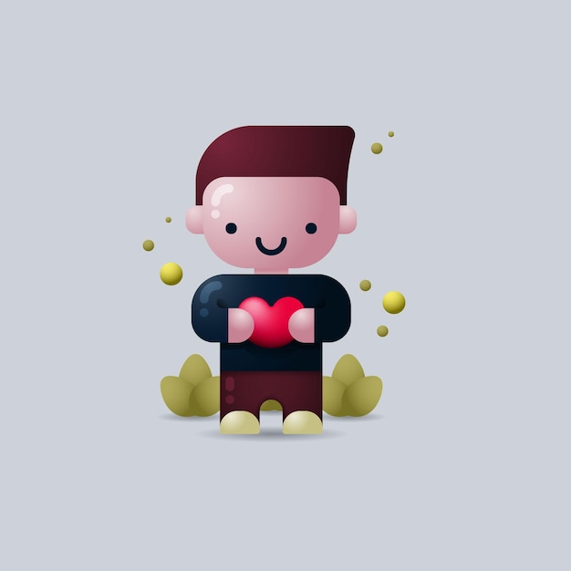 Vector 3d vector illustration of a valentine man holding heart shaped symbol