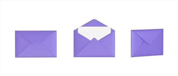 Vector 3d vector illustrations set of purple mail envelope icon folded and unfolded envelope mockup mail and email email message vector illustration on white isolated background