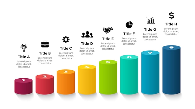 3D vector infographic presentatie dia sjabloon 8 stap optie perspectief diagram groei grafiek