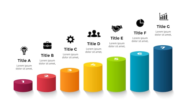 Vector 3d vector infographic presentation slide template 7 step option perspective diagram growth chart