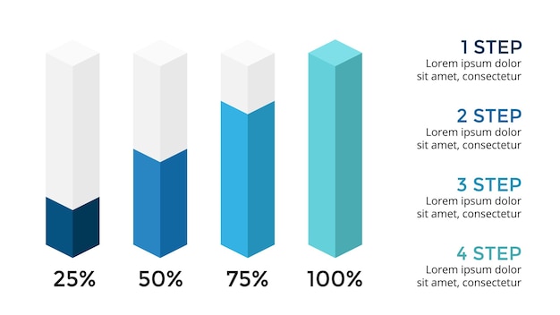 Modello di presentazione infografica vettoriale 3d parti di passaggi del grafico del rapporto statistico di marketing