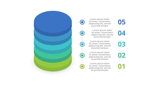 3d 벡터 인포그래픽 피라미드 또는 5개의 다채로운 공중 부양 레이어가 있는 비교 차트 현실적인 인포그래픽 템플릿
