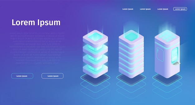 3d вектор изометрии большой сервер центра обработки данных