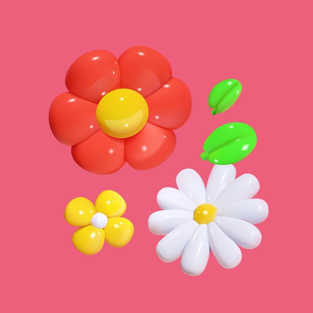 3D-vector kleurrijke bloem collectie Natuurelementen geïsoleerd