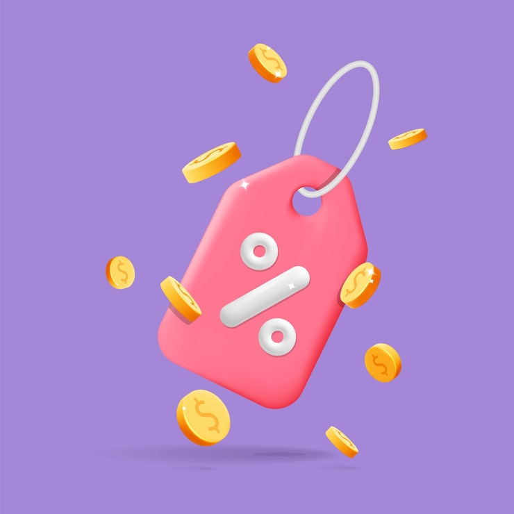 Vector 3d-vector kortingsbon met gouden munten cartoon render ontwerp