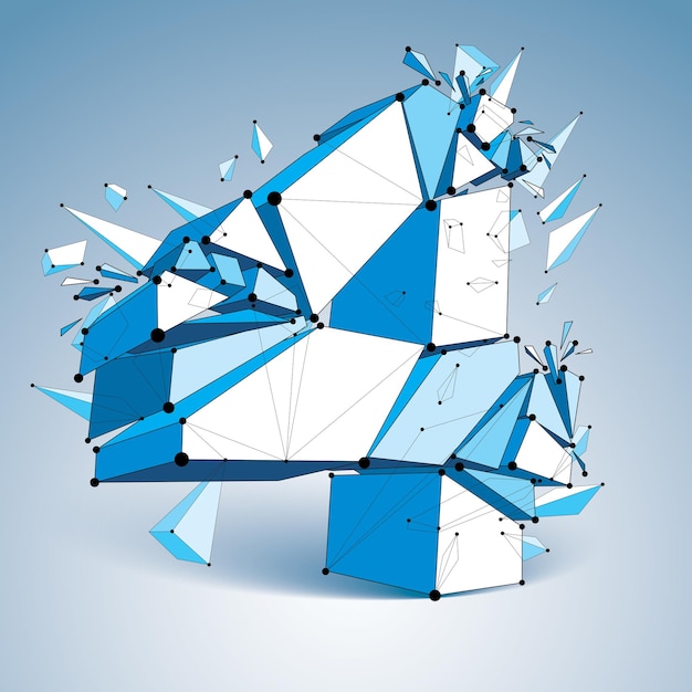 3D-vector laag poly nummer 4 met zwarte aaneengesloten lijnen en punten, geometrische draadframe lettertype met fragment. Perspectief verbrijzeld draadcijfer.
