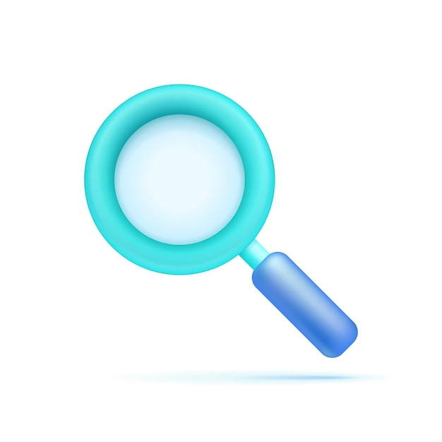 3d vector magnifying glass icon. Search loupe in cartoon style on color background. Zoom tool