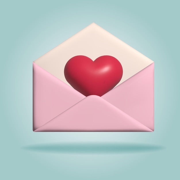 Vettore lettera di posta vettoriale 3d con cuore rosso