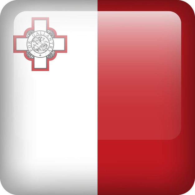 Pulsante lucido della bandiera di malta vettoriale 3d emblema nazionale maltese icona quadrata con bandiera di malta