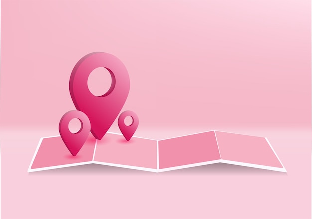 Vector 3d vector map floor plan shows location of places with pink background color