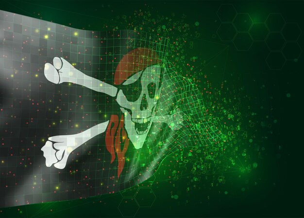 Vector 3d vector mesh flag of a pirate skull on a black background with polygons and data numbers