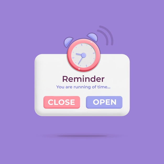 3D-vector nieuwe herinnering rechthoek venster push notificatie wekker timer pictogram sjabloonontwerp