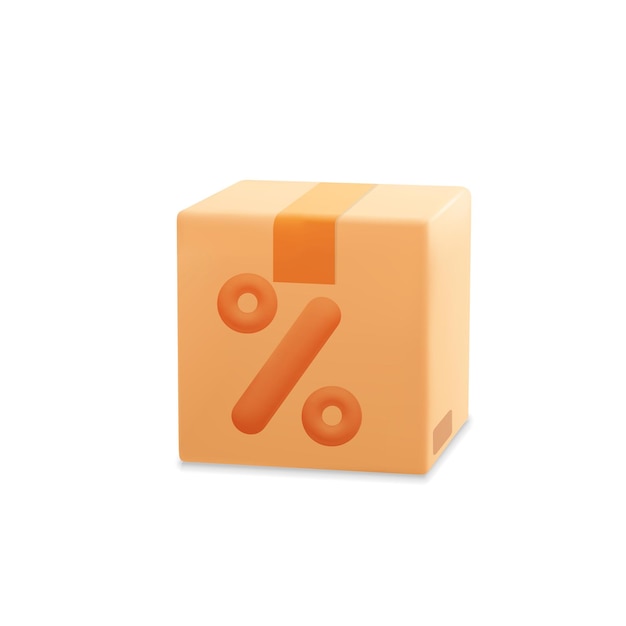 Vector 3d vector online delivery service with paper cardboard parcel box with percentage symbol web element