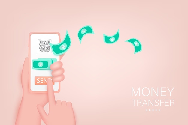 3d ベクトル オンライン送金支払いの概念お金の取引をオンラインで裏付けるお金の節約の概念スマートフォンの 3 d ベクトル図を介してお金を送受信します