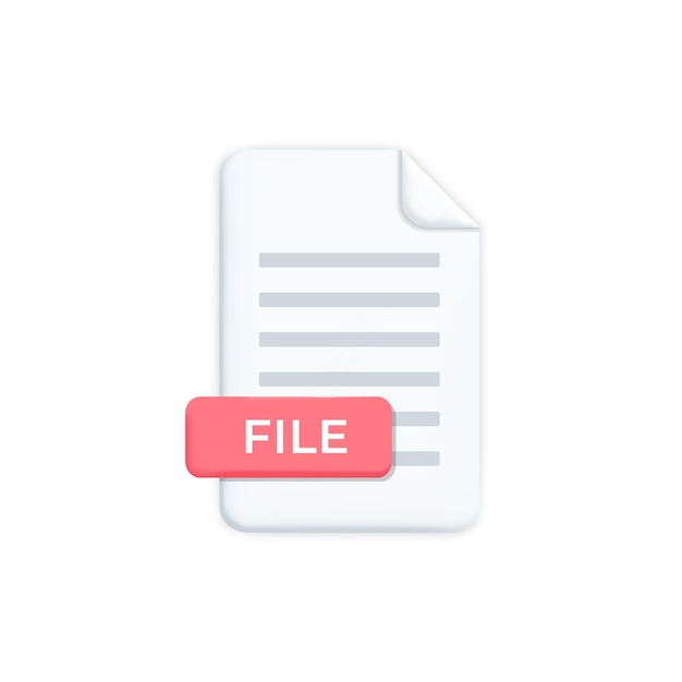 Vector 3d vector paper document or computer file with red label icon design