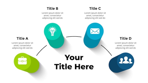 3D Vector Perspective Infographic Presentation slide template 4 step options arrows Circle diagram