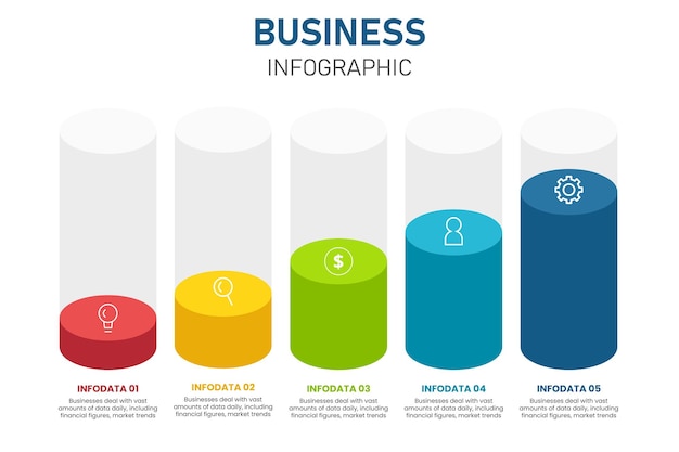 Modello di diapositiva di presentazione infografica prospettiva vettoriale 3d opzioni di 5 passaggi concetto di grafico