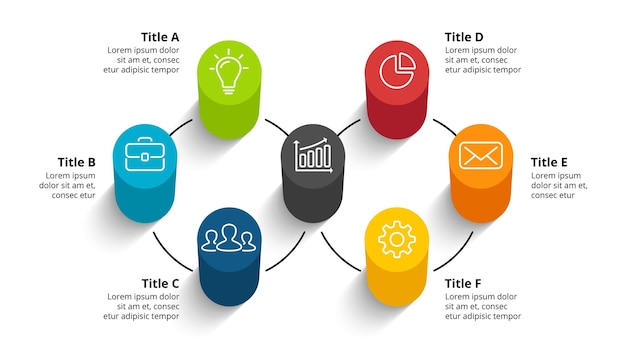 Vector 3d vector perspective infographic presentation slide template 6 or 7 step arrows circle diagram