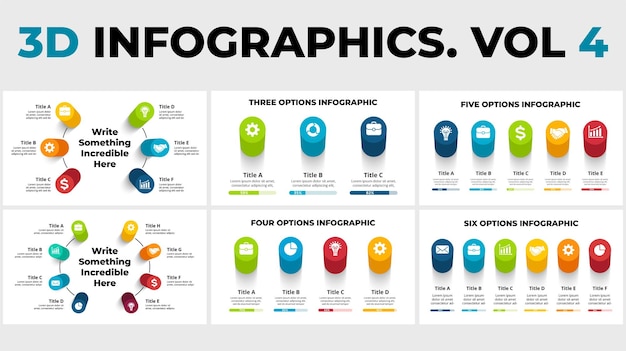 3d vector perspective infographics pack circle diagrams pillar color