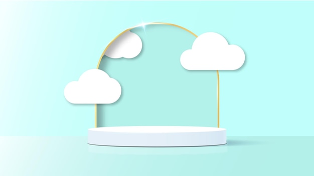 3d vector podium blue sun cloud for product presentation