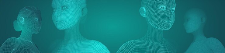 Vector 3d vector portrait of a beautiful young girl with hairstyle set of angles on a green background