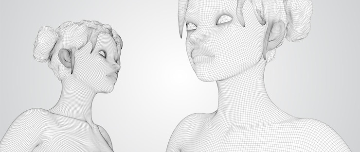 Vector 3d vector portrait of a beautiful young girl with hairstyle set of angles on a white background