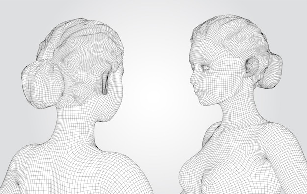 3D vector portret van een mooi jong meisje met kapsel set van hoeken op een witte achtergrond