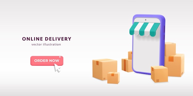 3d vector promo digital marketing banner online shopping delivery service on smartphone app design